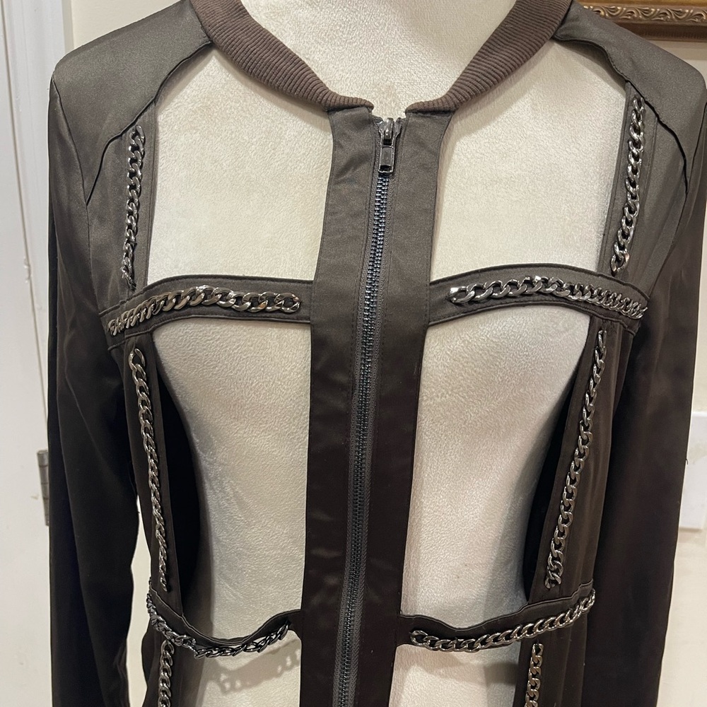 Unique Brown Chain Cutout Jacket - image 3